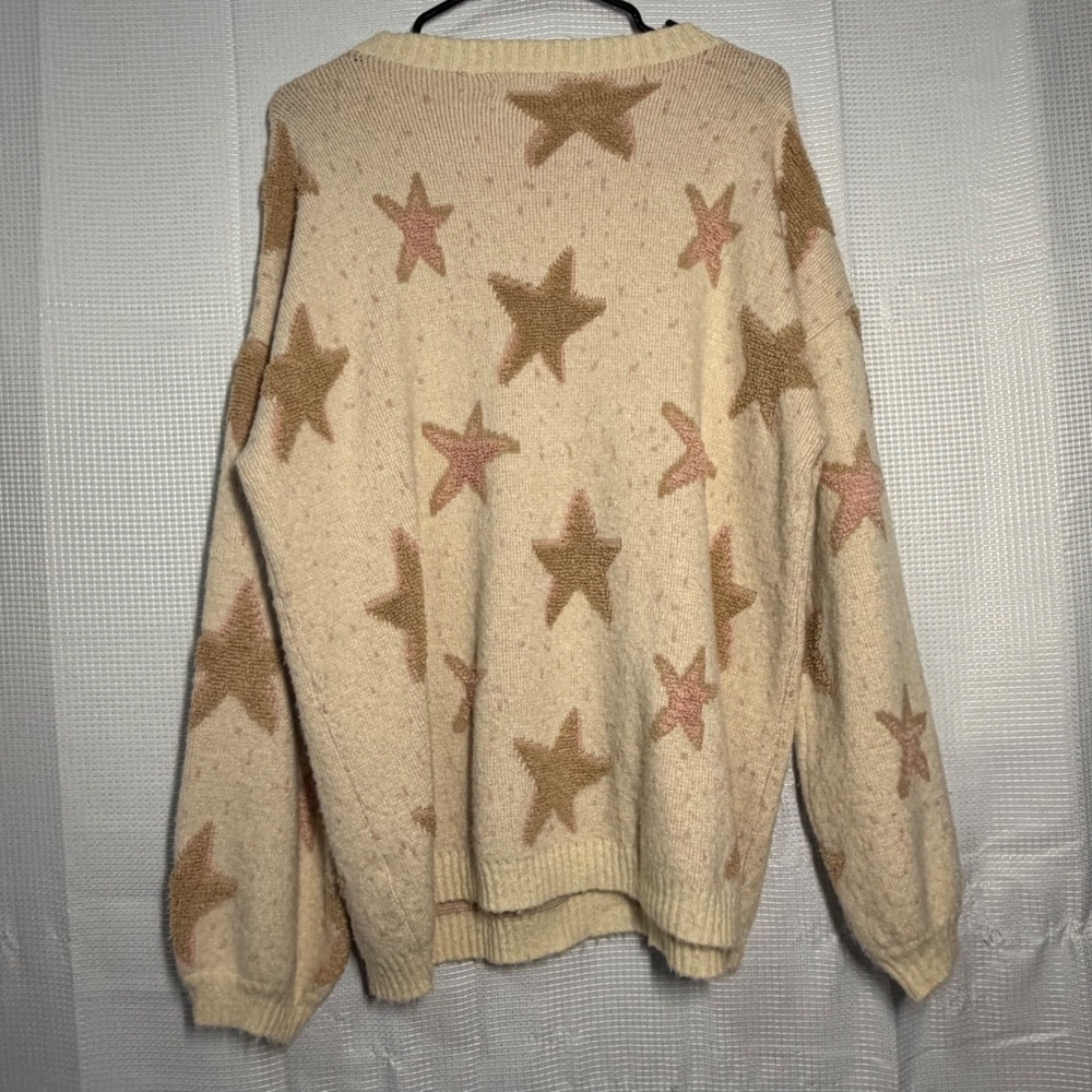 Blue B Collection Star Sweater M/L Cream Textured Knit Oversized Crewneck - Picture 2 of 5